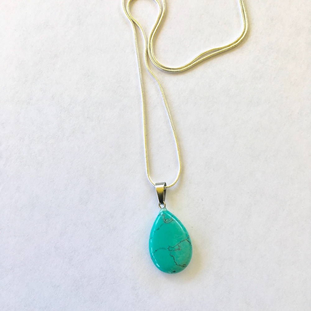 Turquoise Crystal Reiki Infused Silver Necklace